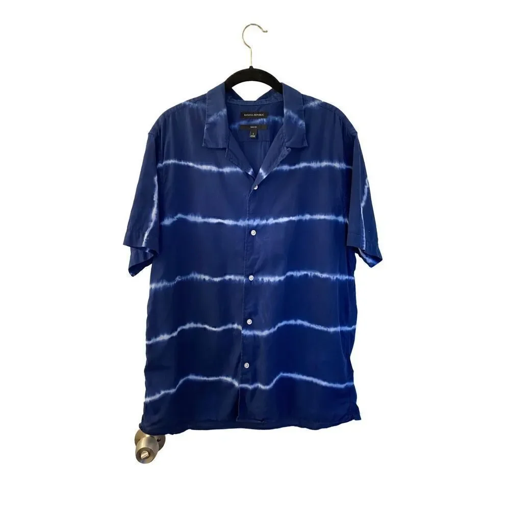 Banana Republic men’s button up striped slim fit blue shirt size Large